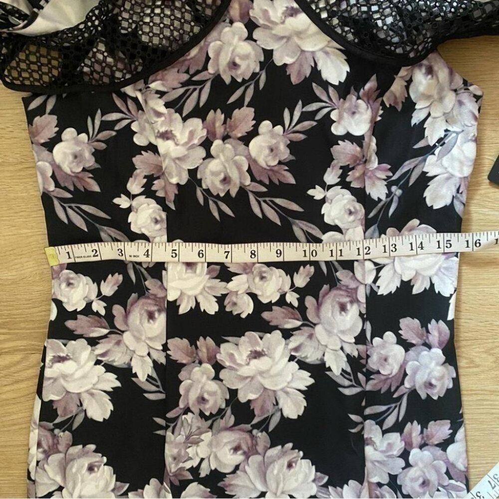 Lace Cold Shoulder Bebe Floral Mini Dress NWT Bodycon Sz 10 Black White Pink - Picture 13 of 16